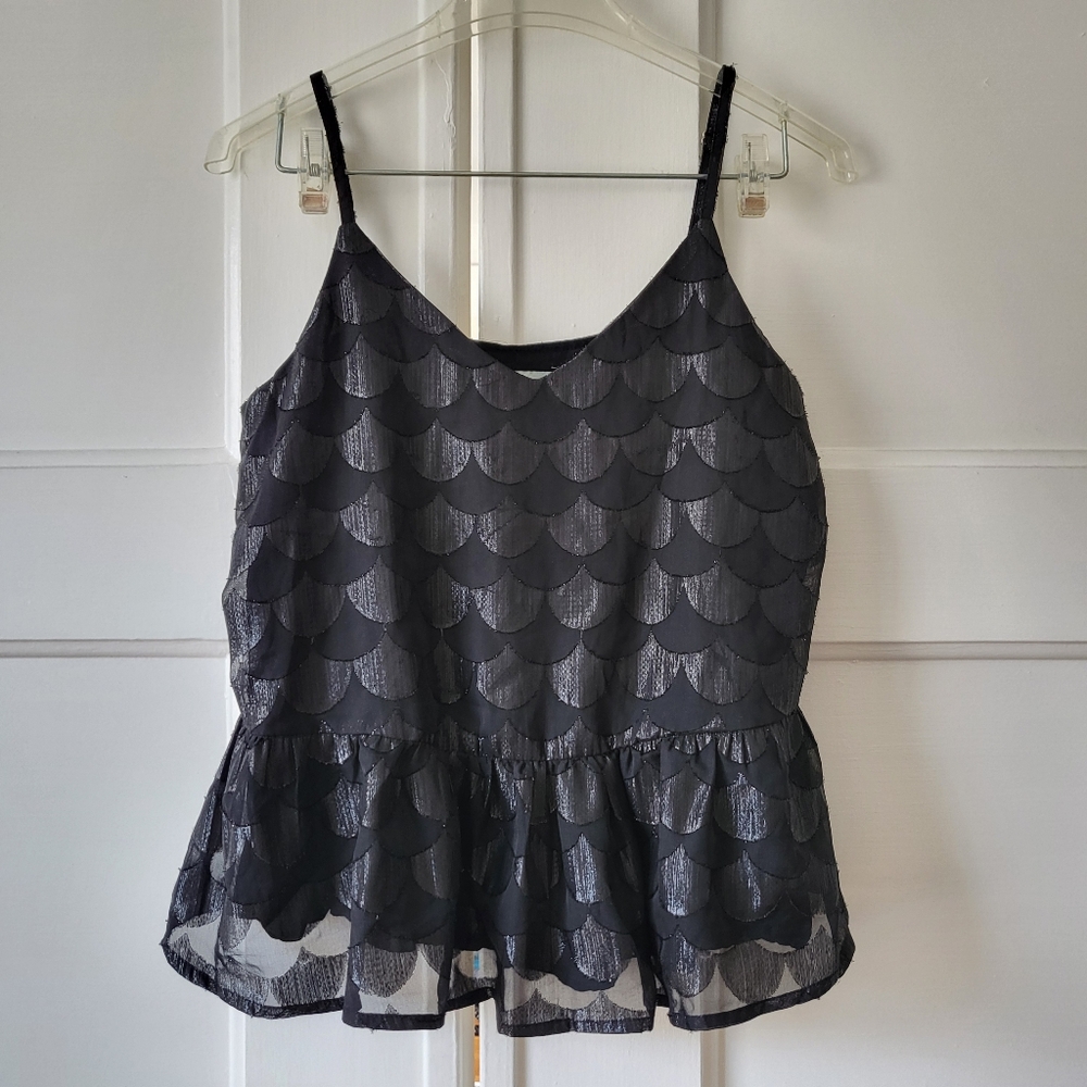 Moves Minimum Hylia Tank Top Black Lurex Metallic Shiny Scalloped EU 34